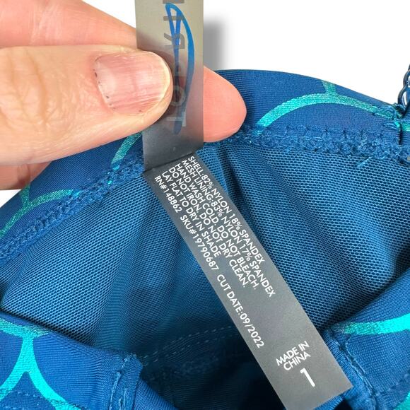 Torrid NWOT Mermaid Scales Blue Wireless Slim Fix Lattice One-Piece Swimsuit - Picture 14 of 14
